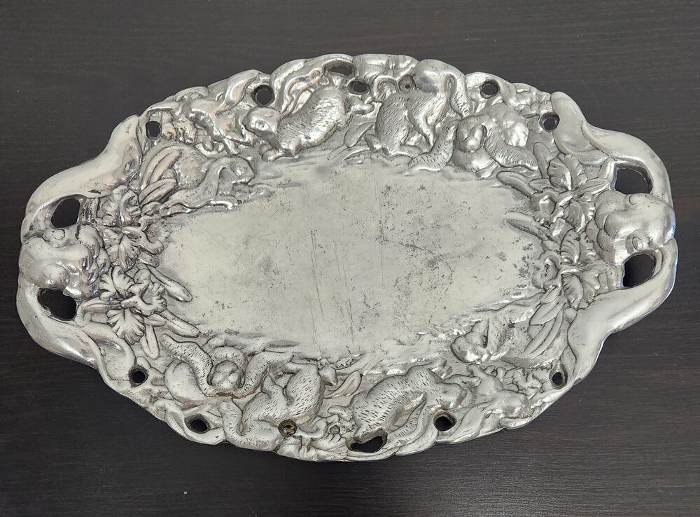 Vintage Peltrina Pewter Bunnies Design Decorative Plate